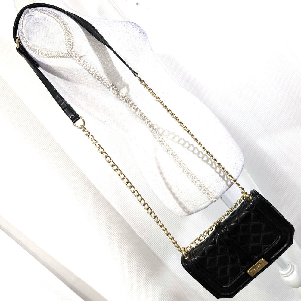 BCBG PARIS! QUILTED BLACK VEGAN LEATHER CROSSBODY PURSE, BAG, HANDBAG!